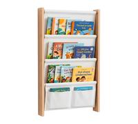 Children's wall bookshelf with fabric pockets, kids' bedroom book shelf