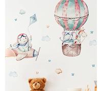 Children's Wall Stickers - Baby Room Decoration - Children's Bedroom Wall Sticker - Hot Air Balloon and Line Pilots - H90 x L60 cm