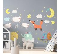 Children's Wall Stickers - Baby Room Decoration - Children's Bedroom Wall Sticker - Moonlight Animals Wall Sticker - H60 x L90 cm