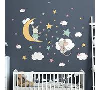 Children's Wall Stickers - Baby Room Decoration - Children's Bedroom Wall Sticker - Rabbit and Mouse Questing for Stars - Height 80 x Length 60 cm