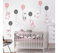 Children's Wall Stickers - Baby Room Decoration - Children's Room Wall Sticker - Funny Animals and Flying Balloons - H90 x L60 cm