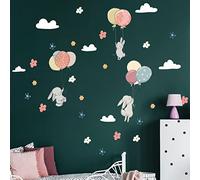 Children's Wall Stickers - Baby Room Decoration - Children's Room Wall Sticker - Rabbits in The Sky and Flying Balloons - H60 x L90 cm