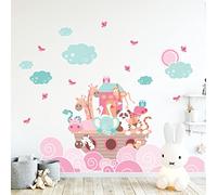 Children's Wall Stickers - Baby Room Decoration - Children's Wall Stickers - Scandinavian Wall Sticker - Animals on The Happiness Ship - H60 x L90 cm