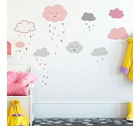 Children's Wall Stickers - Baby Room Decoration - Children's Wall Stickers - Scandinavian Wall Sticker - Clouds in a Rain of Hearts - H120 x L80 cm