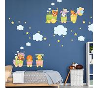 Children's Wall Stickers - Baby Room Decoration - Children's Wall Stickers - Scandinavian Wall Stickers - Animals on The Train - Height 120 x Length 180 cm