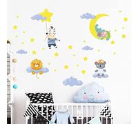 Children's Wall Stickers - Baby Room Decoration - Children's Wall Stickers - Scandinavian Wall Stickers - Animals in Clouds and Stars - H60 x L90 cm