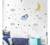 Children's Wall Stickers - Baby Room Decoration - Children's Wall Stickers - Scandinavian Wall Stickers - Bear and Night Stars - H60 x L90 cm