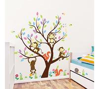 Children's Wall Stickers - Baby Room Decoration - Children's Wall Stickers - Tree, Monkeys and Squirrels - Children's Wall Sticker - 2 x H90 x L30 cm