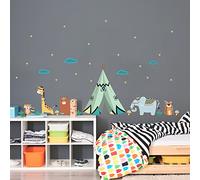Children's Wall Stickers Baby Room Decoration Wall Sticker Indian Animals Under a Starry Sky Height 60 x L90 cm