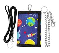 Children's Wallet with Velcro Closure, Drawstring, Metal Chain, Gold Note Compartment and Coin Compartment, Foldable Space Elements Purse, Children's Gift for Children, Tri-Fold Purse