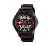 Children's Watch, Boys Watch for 6-15 Years, Waterproof Analog Wrist Watch for Outdoor Sports Multifunction Digital with LED Light Alarm and Calendar Date, 02-red