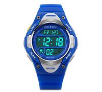Children's Watches Sport Watch with Stop Watch EL Backlight Alarm Function Time Teacher Blue & Red Silicon Strap Boys Girls Watch-Blue