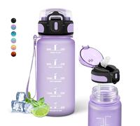 Children's Water Bottle, 0.5 Litre Drinking Bottle, Bottle with Straw, Can Be Carried, Water Bottle with Time Marking, Leak-Proof, Water Bottle for School, Travel, Camping, Office, Running, Purple