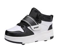 Children's Wheeled Sports Shoes,Roller Shoe Sneakers for Boys Girls,Kids Trainers Roller Skates Shoes with Wheels,Comfort Multifunction for Children's Park Sports Walking Black