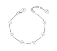 Children's White Freshwater Pearl Diamond Bracelet B5449W - - Sterling Silver / Platinum Plated / Diamond / Freshwater Pearl