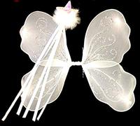 Childrens White Glitter Fairy Wings and Shimmer Wand Fairy Set Toddlers/Children Angel Costume