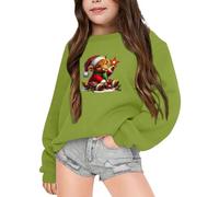 Children's Winter Christmas Themed Cow Print Hoodie Warm and Comfortable Pullover Jacket for Boys and Girls237 Green