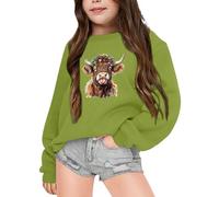 Children's Winter Christmas Themed Cow Print Hoodie Warm and Comfortable Pullover Jacket for Boys and Girls238 Green
