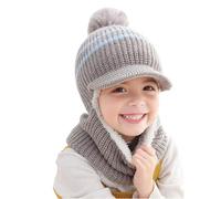 Children's Winter Hat Scarves Ear Flap 2 in 1 Boys Girls Toddler Beanie Sleeping Caps Children Boys Neck Warmer Children Wool Children's Hat with Scarf 2-6 Years, a, One Size