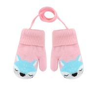 Children's Winter Knit Gloves with String Baby Toddlers Hand-Warming Mittens Cute Cartoon Fox kids’ Gloves Outdoor Warm Mitts Insulated Cold Weather Gloves for 1-3 Years Boys and Girls (Fox-Pink)