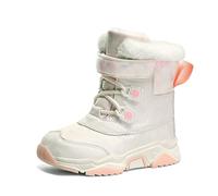 Children's Winter Plain Snow Boots Boys and Girls Non-Slip Warm Padded Thickened Boots, White, 3 UK