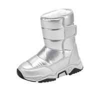 Childrens Winter Snow Boots Padded Warm Waterproof Snow Booties Boys Girls Outdoor Hiking Ski Chunky Sole Shoes Fleece Lined Thermal Walking Shoes (Silver, 13 Little Child)