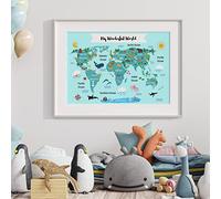 Childrens Wonderful World Map Print, Map Print Childrens Bedroom Print, Nursery Wall Art Prints, Educational Home Decor, Playroom Bedroom Prints 408 (A2-42 x 59.4cm)