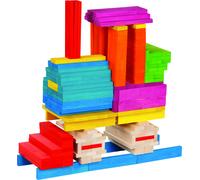 Childrens Wooden Building Bricks Colourful Kids Wood Block Toy Set - 200 pieces
