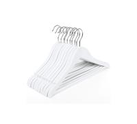 SONGMICS Wood Children's Hangers, Pack of 20 Kid's Clothes Hangers, with Trousers Bar, Shoulder Notches, 360° Swivel Hook, 35 cm Long, White and Silver CRW06W-20