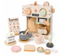 Children's Wooden Coffee Machine with Accessories, Play Kitchen Role Play | Realistic knobs, grinding function and milk frother invite little baristas to imaginative serving