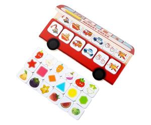 Childrens Wooden Desktop Cartoon Bus Memory Chess - Early Education Toy | Funny Learning Memory Matching Game | For Boys Girls Family Home School Classroom Travel Birthday Holiday