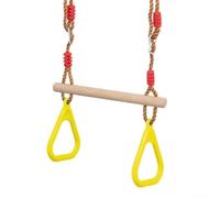 Children's Wooden Gym Rings with Adjustable PE Rope, Ergonomic PP Handles & Rust-Resistant Hardware for Indoor Outdoor Fitness Play - Beech Wood Pull Up Bar(Yellow)