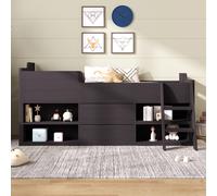 Children's Wooden Mid Sleeper Cabin Bed with Drawers and Shelves Storage, Versatile Bed Frame for Bedroom, 196L x 94W x 92H cm, Taupe Aosom.UK