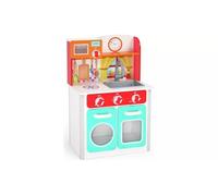 Children's Wooden Play Kitchen Set, Red and Turquoise, with Sink and Clock