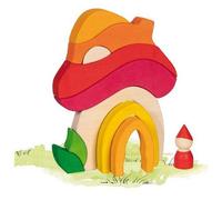 Childrens Wooden Stacking Tower Mushroom House Kids Colourful Wood Toy Playset
