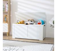 Children's Wooden Toy Box Chest Kids Storage Bench Flip Top Lid & Safety Hinges Xample White One Size