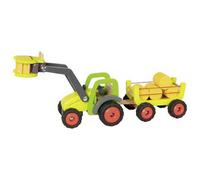 Childrens Wooden Toy Tractor Front-End Loader & Hay Wagon Kids Farm Play Set