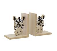 Children's Wooden Zebra Book Ends, 17x30cm Kids Jungle Safari Animal Bookends Nursery Shelf Book Holders