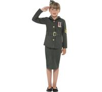 WW2 Army Girl Costume, Khaki Green, with Jacket, Skirt, Attached Belt & Hat, (M)