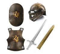 Childs Armour Set - Bronze Knights Helmet, Breastplate, Shield. Sword in Scabbard - Kids Medieval Fancy Dress Costume Accessory Set