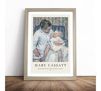 Childs Bath Time by Mary Cassatt Framed Wall Art Picture Print - Canvas Painting - Modern Home Décor Poster - Ready to Hang for Living Room Bedroom Kitchen - Oak A3 (36 x 48 cm)