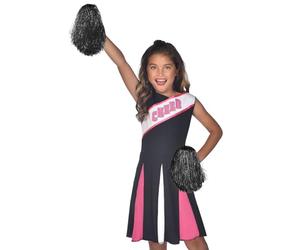 Childs Black, Pink & White Cheerleader Fancy Dress Costume