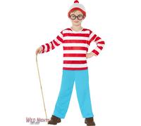 Smiffys Where's Wally Costume, Childrens Red & White Top, Trousers, Hat & Glasses, Official License Outfit with Elasticated Waist & Iconic Logo, Perfect Themed Parties or World Book Day or Halloween