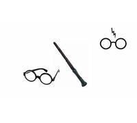 Childs Boys Adult Wizard Character World Book Day Week Round Glasses & Branch Wand Set & Temporary Tattoo