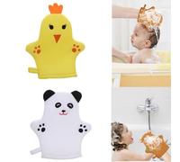 Child's Cartoon Bath Glove - Super Soft and Fun Cartoon Design for Kids' Bath Time, Creates Rich Lather for Gentle Cleaning, Playful Shower Mitt for Toddlers/Children (Bear+Chick)