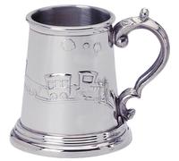 Child's Christening 1/4 Pint Tankard with Embossed Train Engraveable Ideal Gift