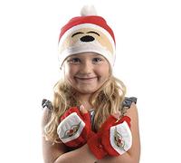Childs Christmas Hat And Gloves Set Red Santa Design Beanie Cap With Pom Pom Matching Mittens That Fold Back For Fingerless Gloves Kids Winter Comfort School Outdoor