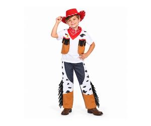 Childs Cowboy Fancy Dress Costume and Red Hat Set Wild West Brown Outfit