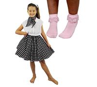 CHILDS DELUXE ROCK N ROLL SKIRT FANCY DRESS COSTUME SET - BLACK POLKA DOT SKIRT (BLACK WITH WHITE SPOTS PLUS PINK SOCKS)