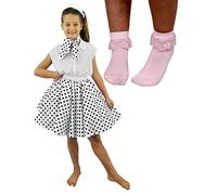 CHILDS DELUXE ROCK N ROLL SKIRT FANCY DRESS COSTUME SET - WHITE POLKA DOT SKIRT (WHITE WITH BLACK SPOTS PLUS PINK SOCKS)